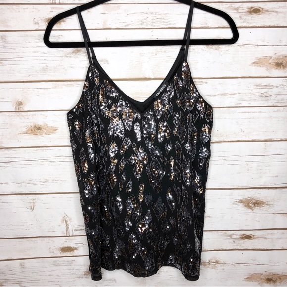 Express Tops - Express black silver dark gold sequin tank top NWT
